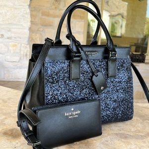 Kate Spade Glitter Cameron Satchel&wallet set NWT